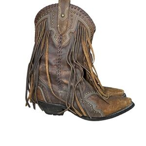 Rockin Country Women’s Western Cowboy Boots Brown Fringe Leather Size 8.5 M